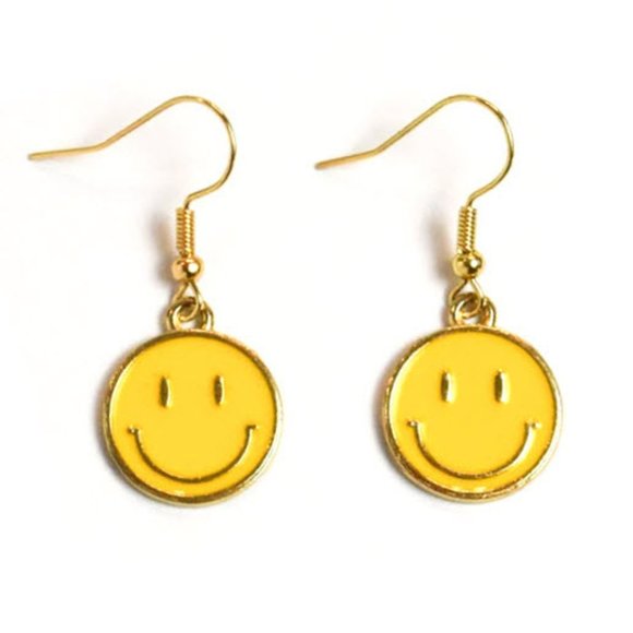 Yellow Smiley Face Earrings - Picture 2 of 3